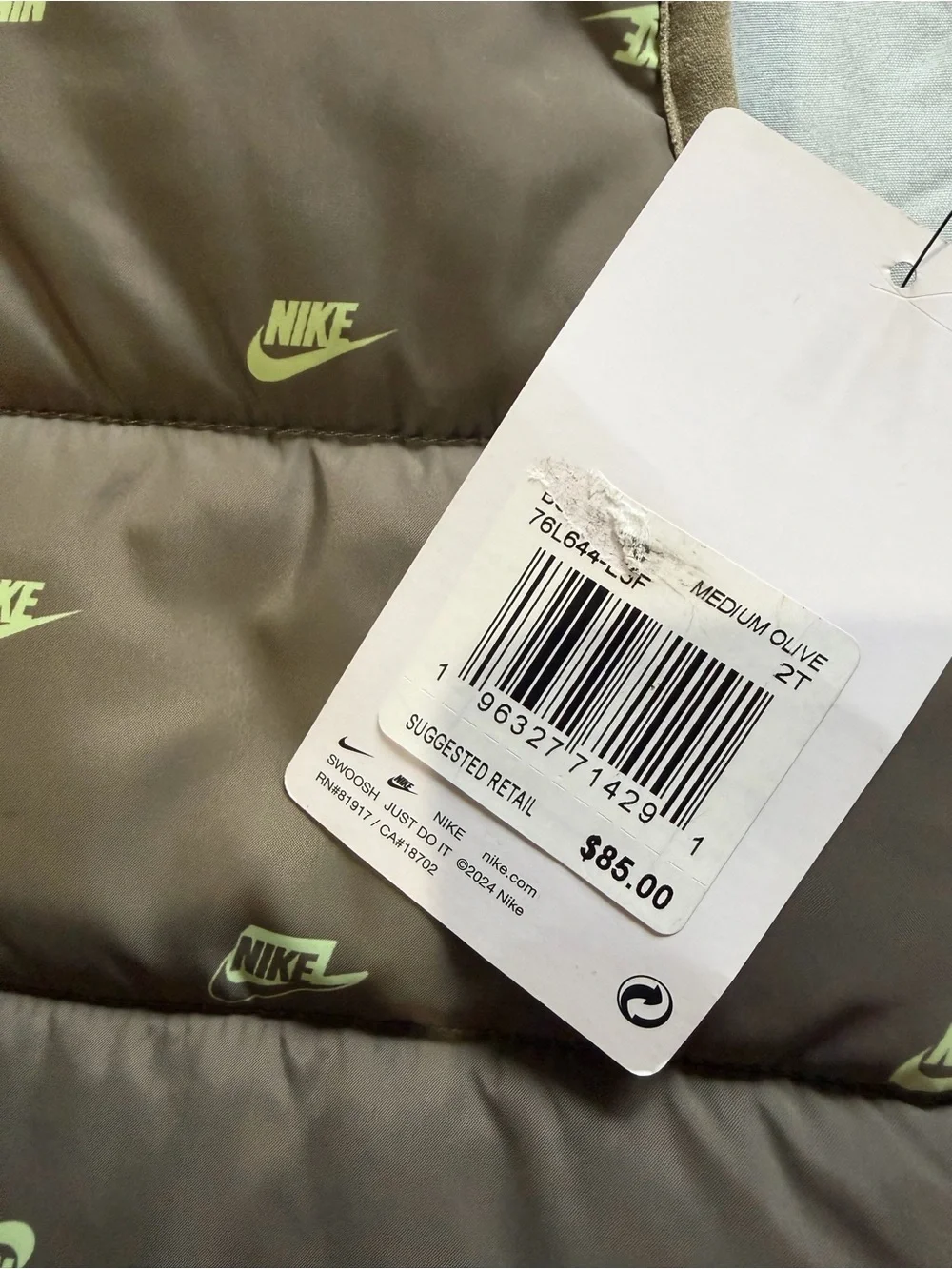 Puffer jacket with Nike tag